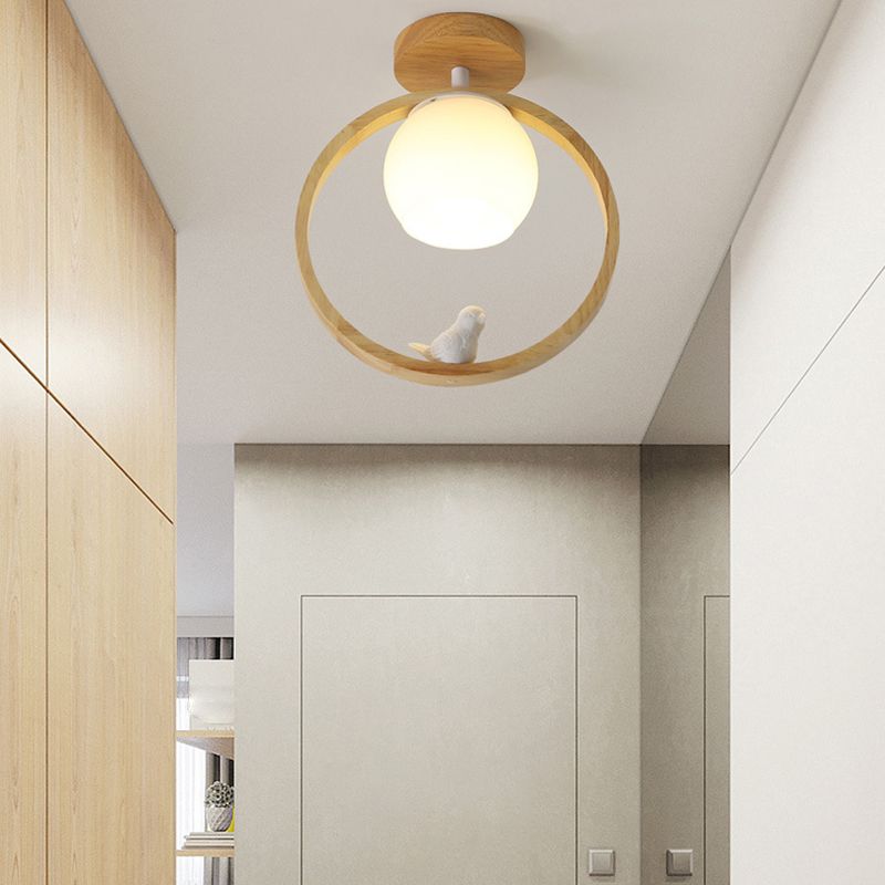 Log Color Globe da incasso in stile moderno e conciso, apparecchio da soffitto per interni in legno con paralume in vetro