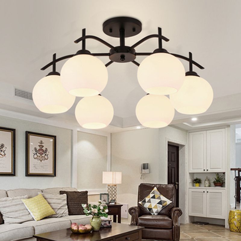 Black Semi Flush Mount Lighting Modern Glass Spherical Ceiling Mount Light Fixture