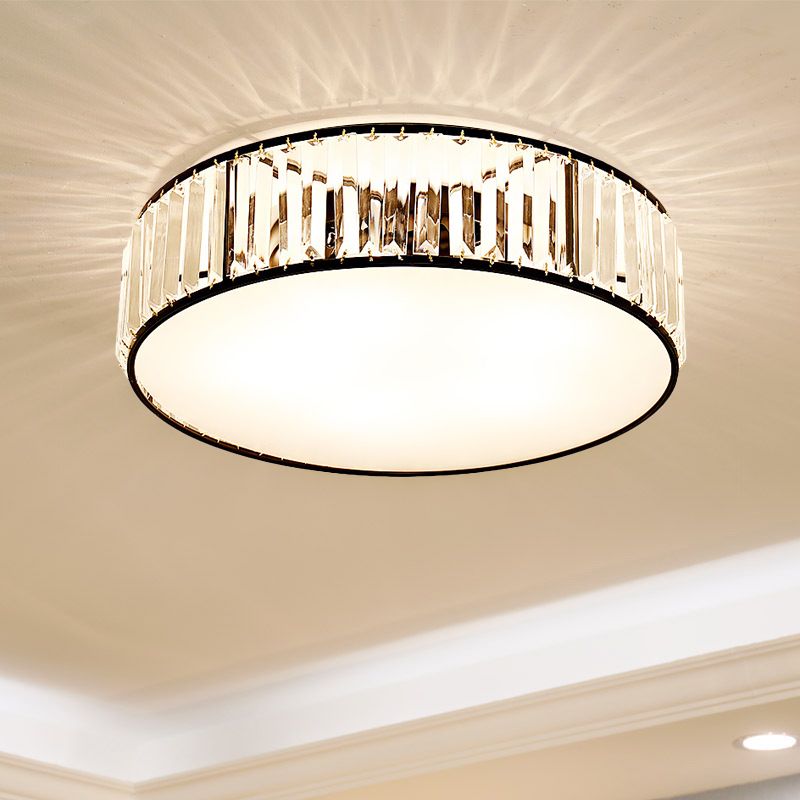 Black/Bronze Drum Flush Mount Lamp Simple 3/4/5-Light Crystal Shaded Bedroom Ceiling Light