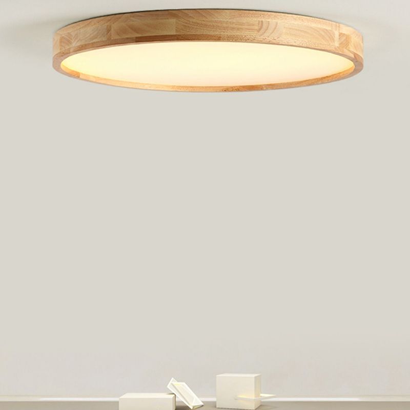 Wood Round Flush Mount Ceiling Light Modern 1 Light Flush Mounted Ceiling Fixture in Brown