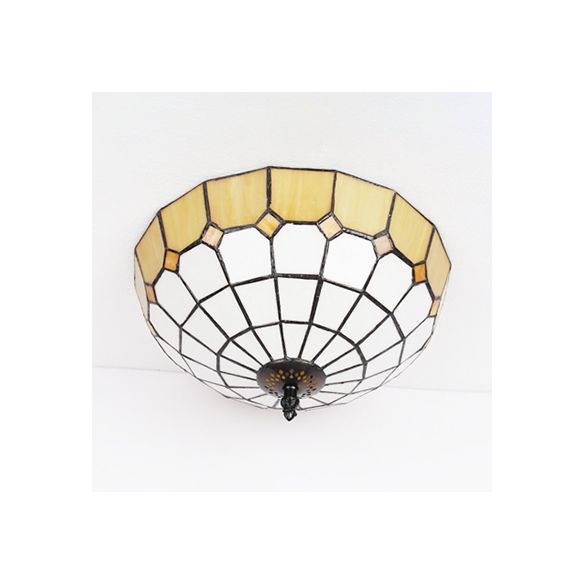 Plafonnier bol en verre teinté Tiffany, 2 lumières, plafonnier en Beige/transparent/bleu pour salle de bain