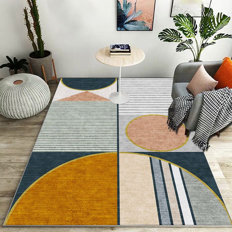 Modern Striped Pattern Rug Multicolor Polyester Rug Washable Non-Slip Pet Friendly Carpet for Living Room