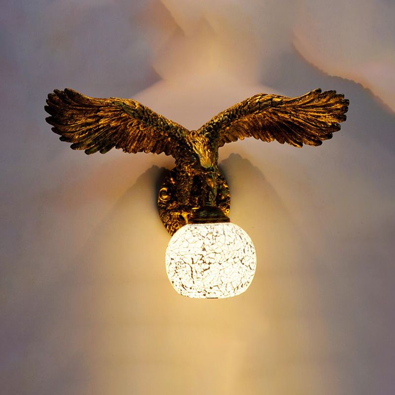 Globe Wall Mounted Lighting Mediterranean White/Beige/Red Glass 1 Light Brass Sconce Light for Outdoor