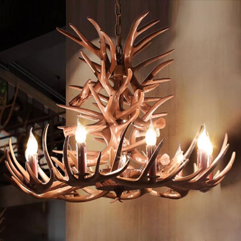 Deer Horn Shape Resin Suspension Light Rustic Dining Room Chandelier Light Fixture