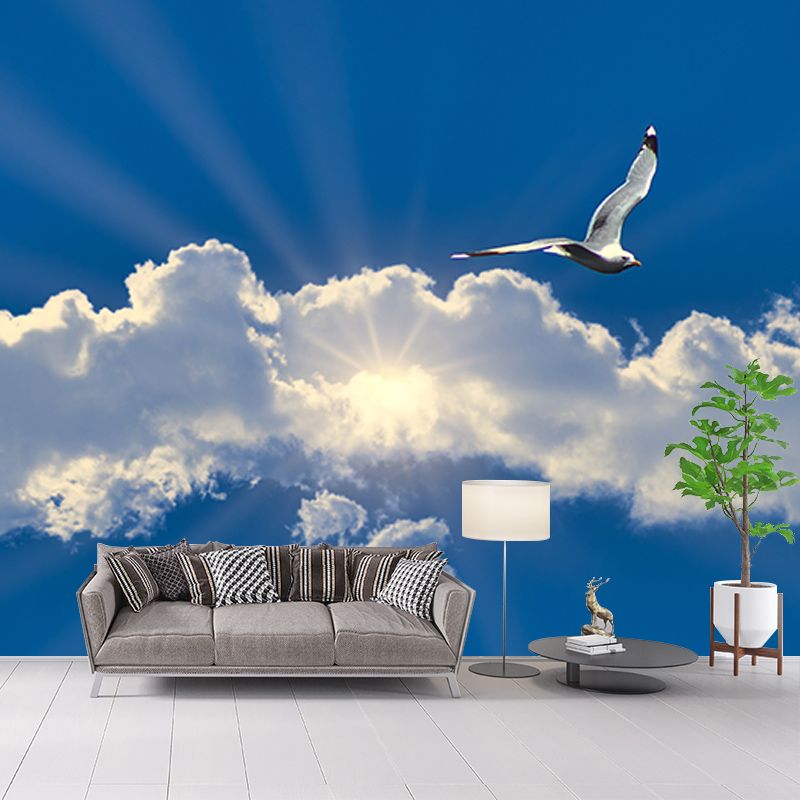White Clouds View Wall Murals Moisture Resistant Wall Covering for Living Room