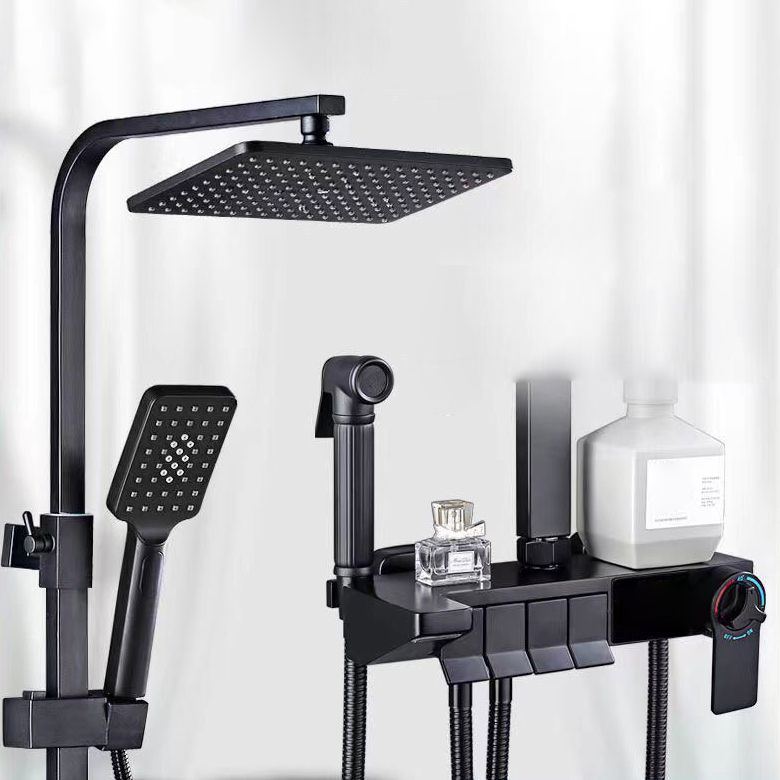 Square Metal Shower System Volume Control Dual Shower Head Shower Faucet with Shower Arm