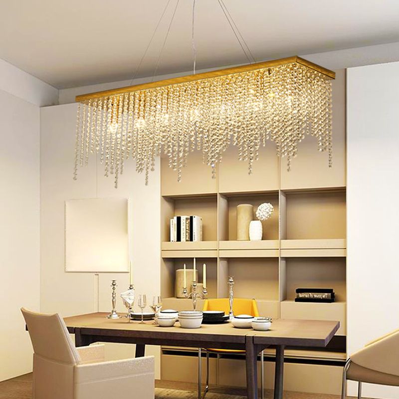 Rectangular Island Light Fixture Modern Crystal Dinning Room Island Pendant Light in Gold