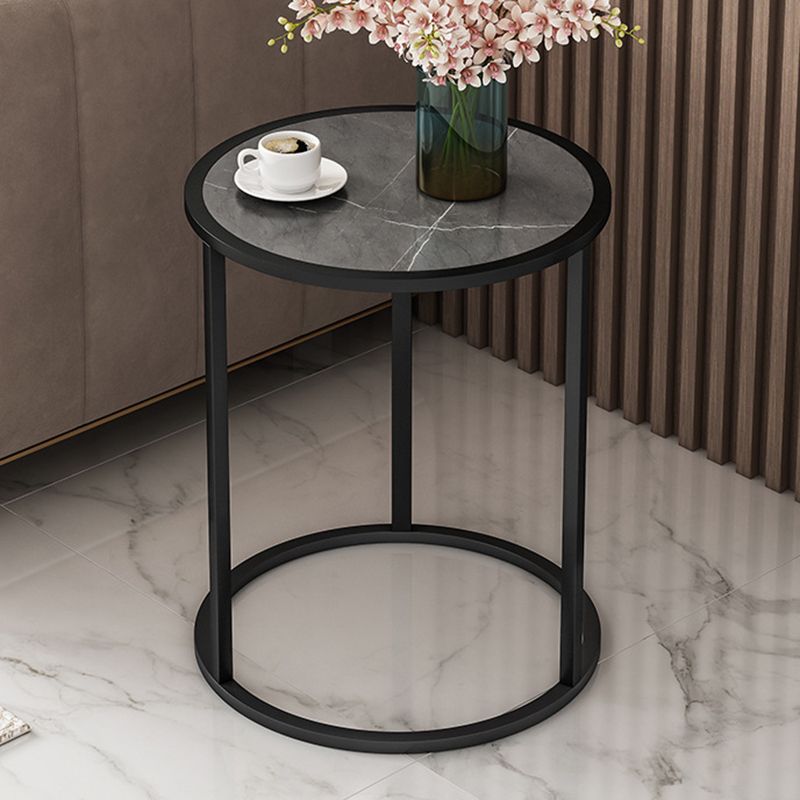 Contemporary Stone Top Side End Table Round Metal Frame Sofa Side Table
