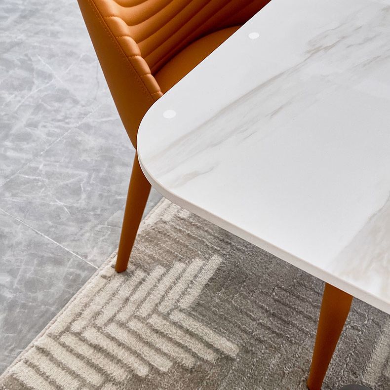 Contemporary Dining Set Metal Frame Rectangle White Slate Dining Table Set for Home