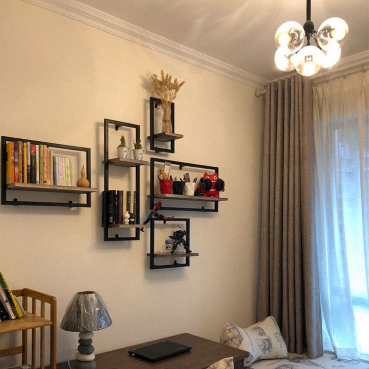 Wall Mounted Shelf Bookcase Industrial Metal and Wooden Bookshelf