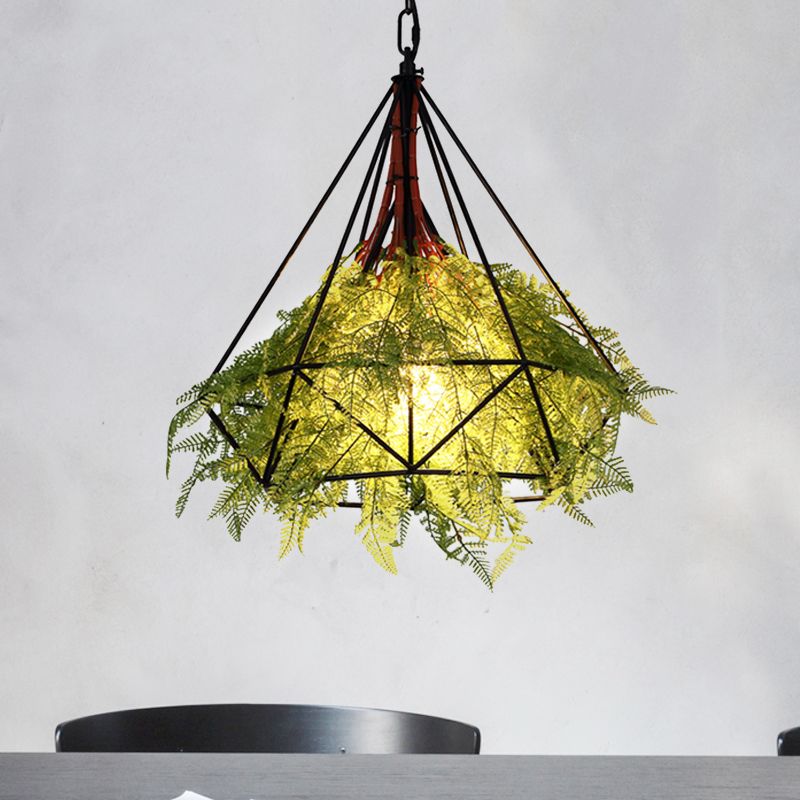 Lampada a goccia di gocce di metallo nero diamante 1 testa industriale a ciondolo di illuminazione per il ristorante, 15 "/18" /23,5 "di larghezza
