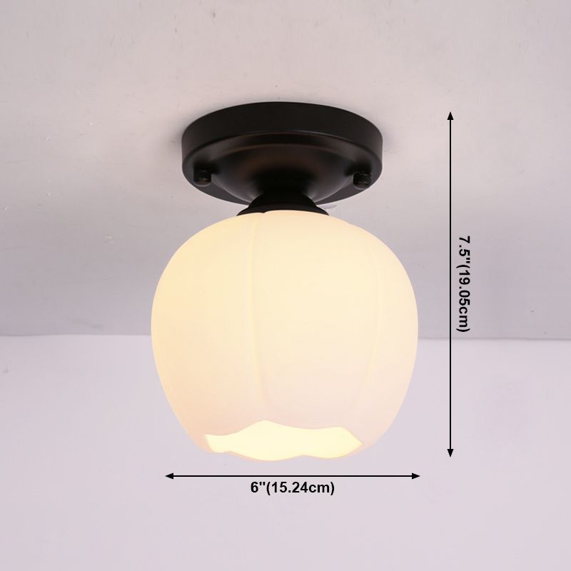 Glass Shaded Semi Flush Ceiling Light Minimalist Black Aisle Ceiling Mount Lighting