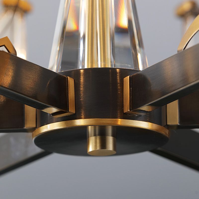 Modernismo Sputnik Luz colgante 3/6/8 Cabezas de la barra de cristal de tres lados Candelier en negro/latón