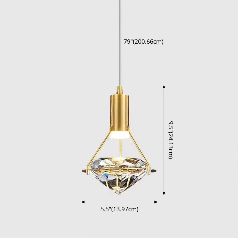 Brass Crystal LED Pendant Light in Modern Luxury Style Copper Geometric Hanging Lamp for Bedroom