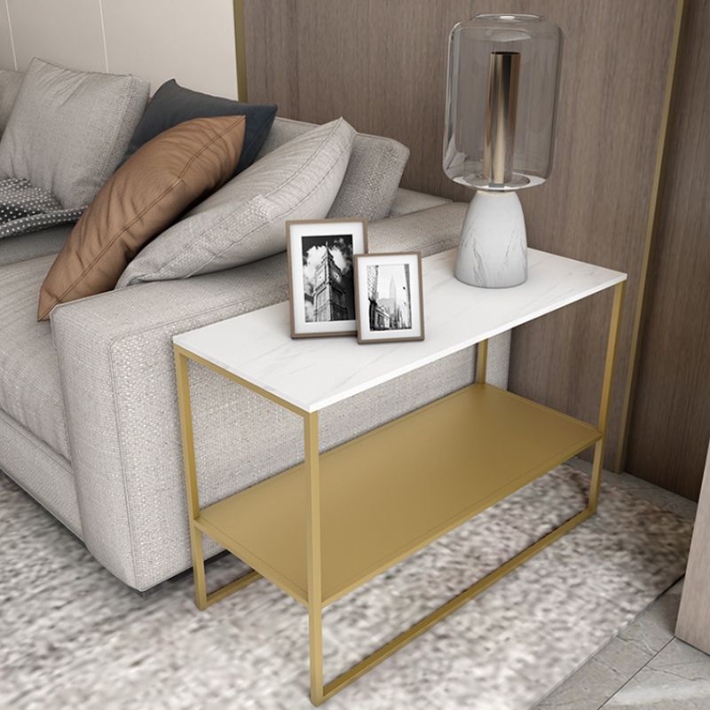Contemporary Metal Sled with Shelf Rectangular Double Tier Living Room End Table