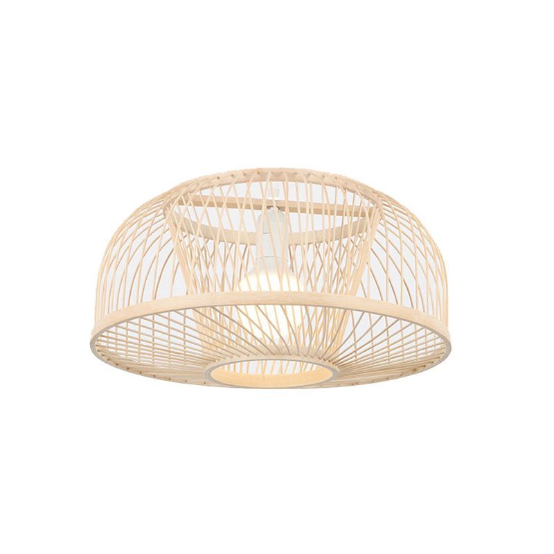 Asia Bamboo Hanging Ceiling Light 1-Light Dome Beige Ceiling Pendant Light