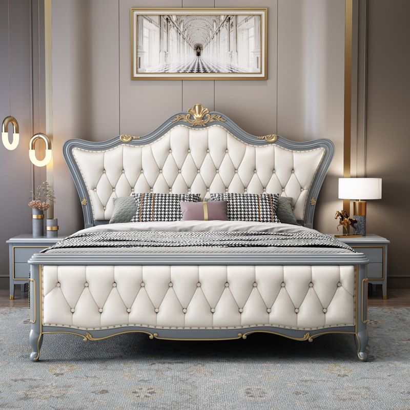84.65 inch Wide Glam Bed Frame Rubberwood Solid Color Standard Bed with Headboard