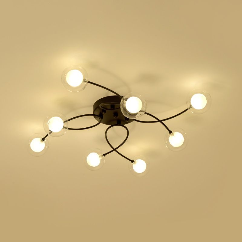 Twist braccio soggiorno Light Metal Metal Multib Romantic Semi Flushmount Light in Nero