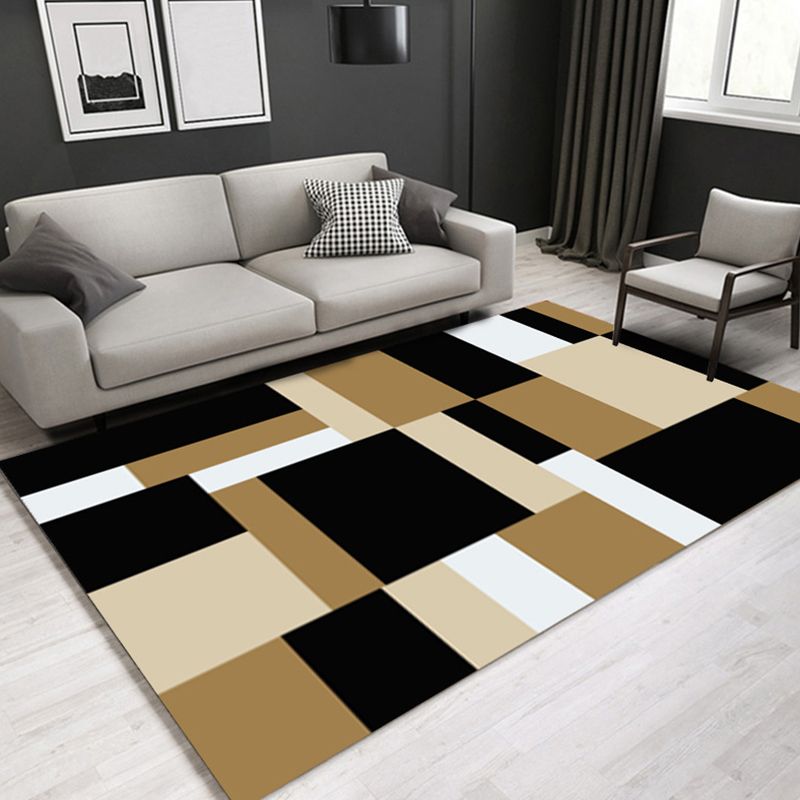 Blue Modern Area Rug Geometric Pattern Polyester Area Carpet Easy Care Washable Rug for Home Decor