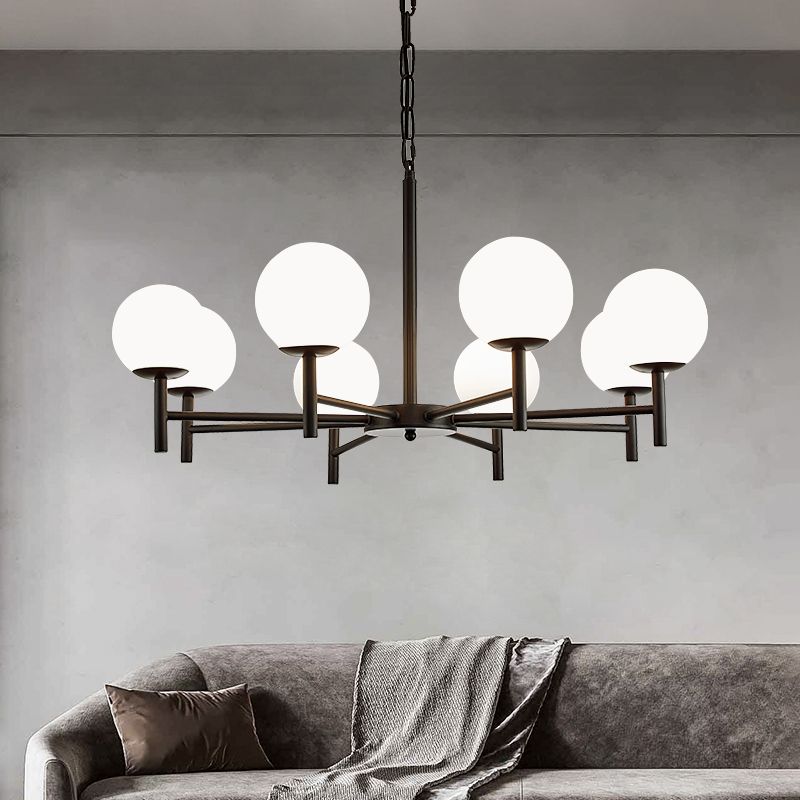 Wereldwijde melkglas hanglampverlichting armaturen moderne stijl multi -lights kroonluchter licht in zwart