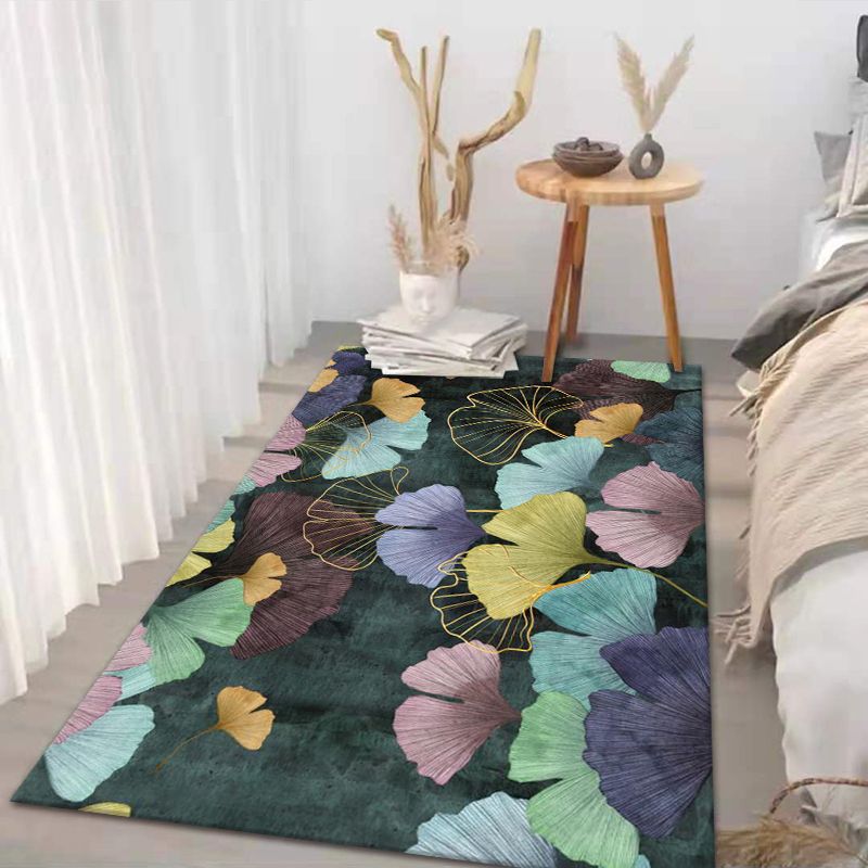 Stylish Modern Area Rug Blue Plant Pattern Area Carpet Polyester Non-Slip Rug for Bedroom