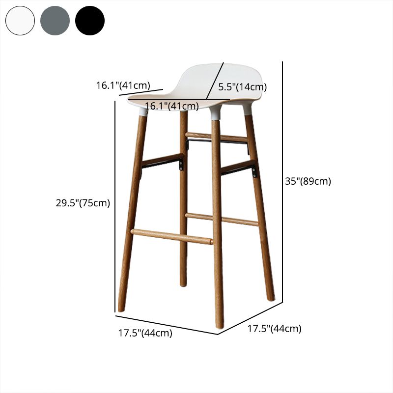 Modern Armless Backrest Counter Stool Wood Household Bar Stool with Plastic Seat