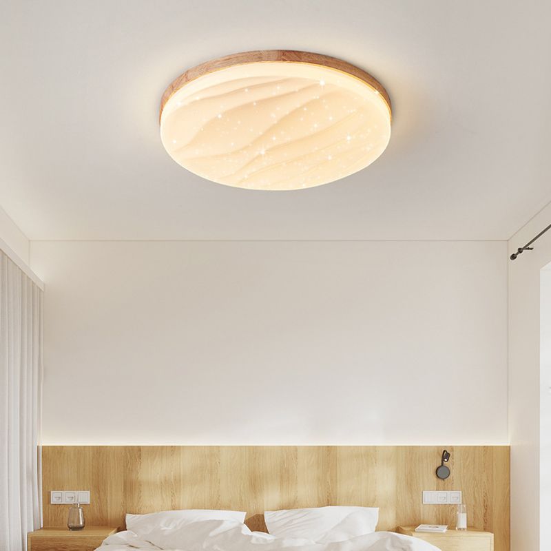 Round Shape Wood Flush Light Modern Style 1 Light Flush Mount Ceiling Lights in Brown