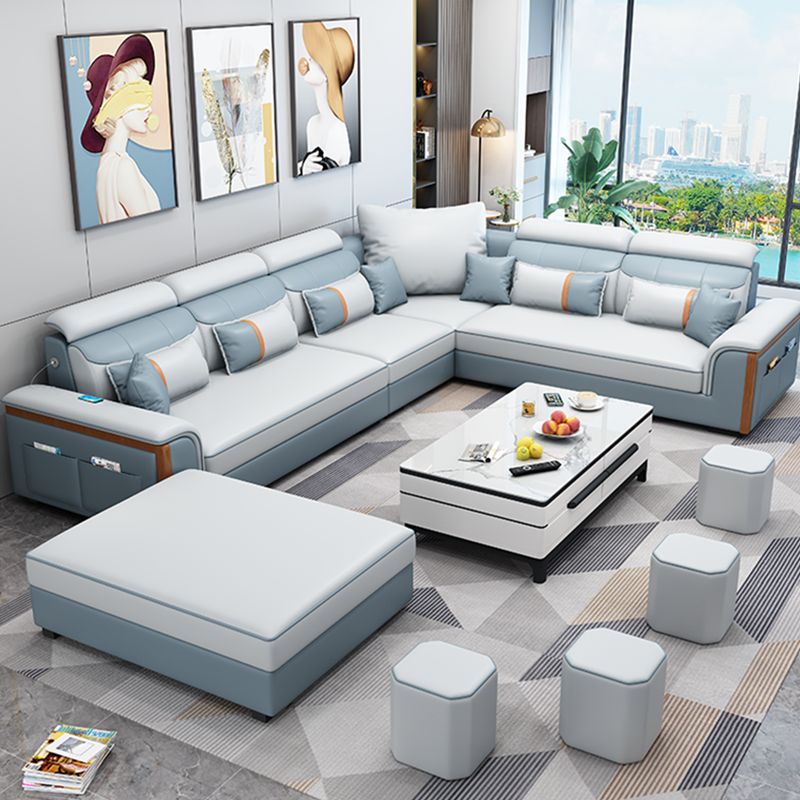 Modern Contemporary Pillow Top Arm Sectional, Faux Leather Sectional Sofa