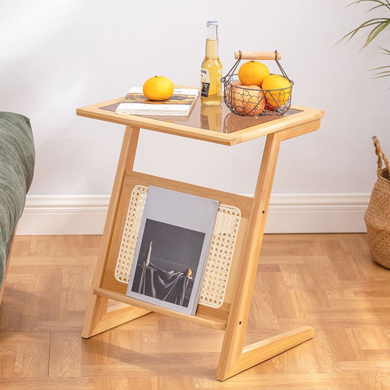 Sledge-shaped Base Design Bamboo Cane Craft Glass Finish Material Rectangular Side Table