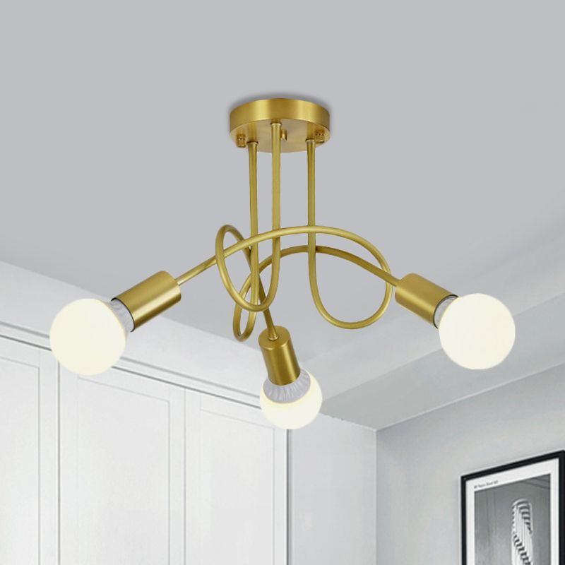Colonial Sputnik Ceiling Flush Mount 3/4/5-Light Metal Semi Flush in Gold with Orb Opal Glass Shade