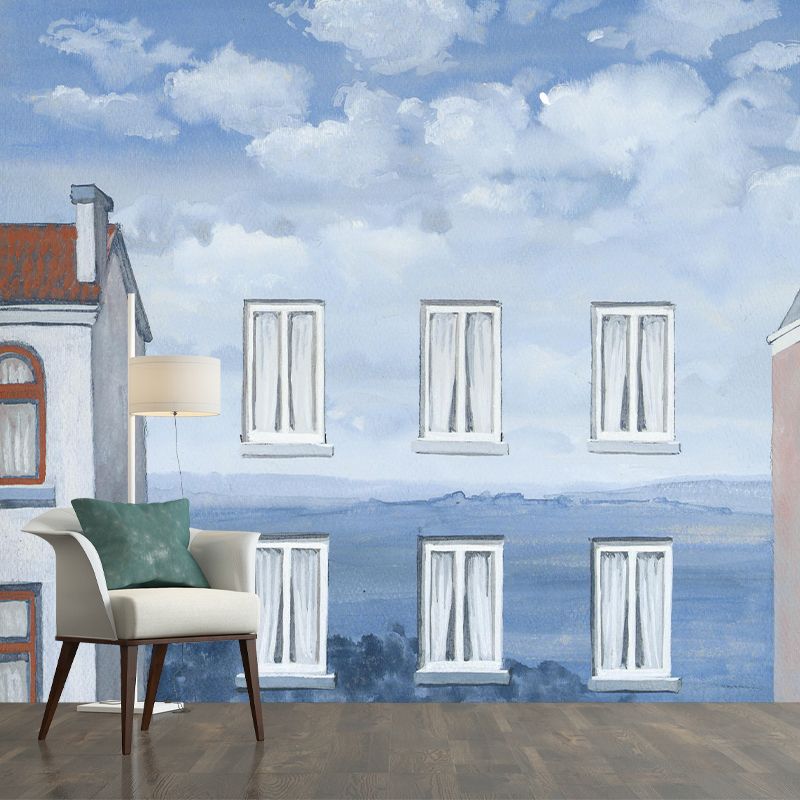 Surrealist LEtat De Veille Murals for Living Room Custom Wall Decoration in Blue-White