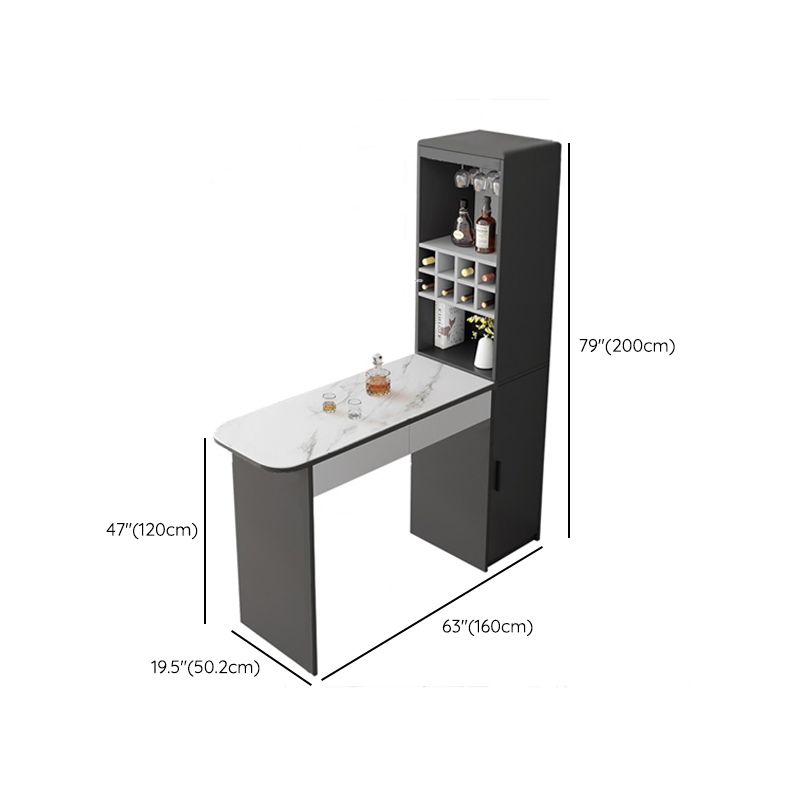 Fixed Rectangle Bar Table Set 1/2/3/5 Pcs Upholstered Stools and Bar Table with Wine Rack