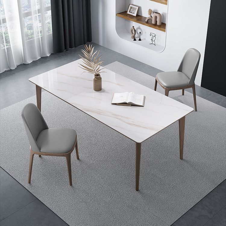 Medieval Modern Sintered Stone Dining Table Rectangle Table with Wooden 4 Legs