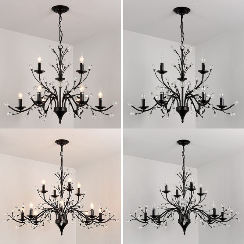Black Tree Branch Shaped Hanging Light Vintage Crystal Living Room Ceiling Chandelier