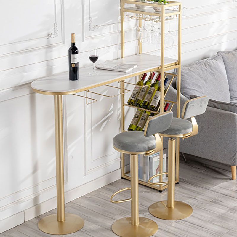 Nordic Style Bar Table Stone Top Pub Table with Wine Cabinet for Dining Room