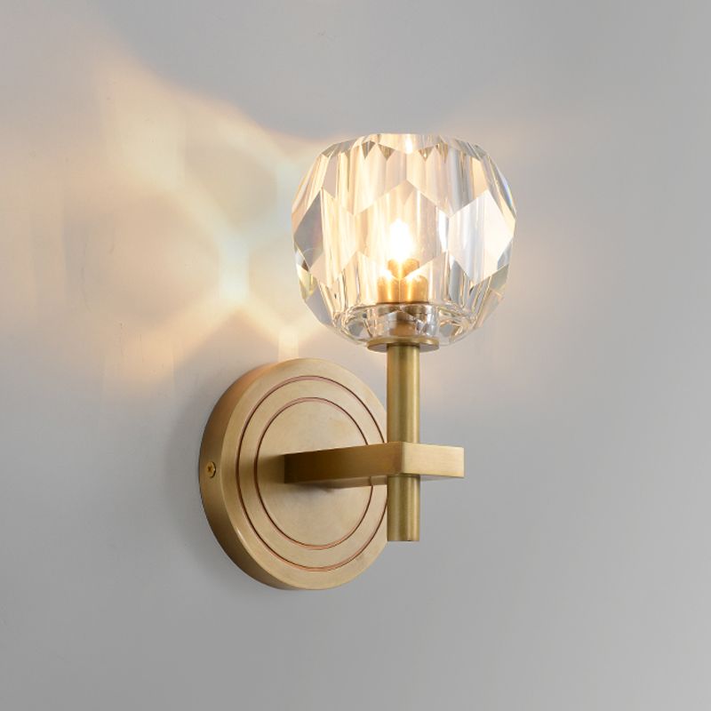 Round Shade Crystal Wall Sconce Modern Style Multi Lights Wall Mount Lighting in Brass
