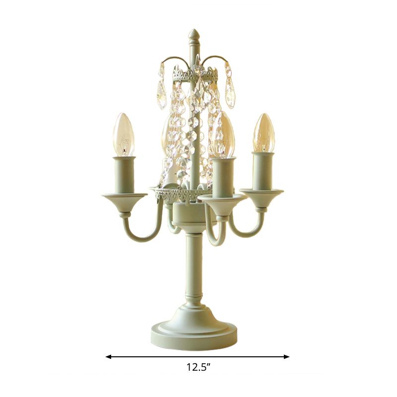 Lampada da tavolo a candela per soggiorno con lampada da tavolo in stile tradizionale in metallo con perline di cristallo trasparente