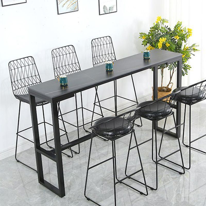 Stone Top Table Industrial Style Bistro Pub Table with Metal Base