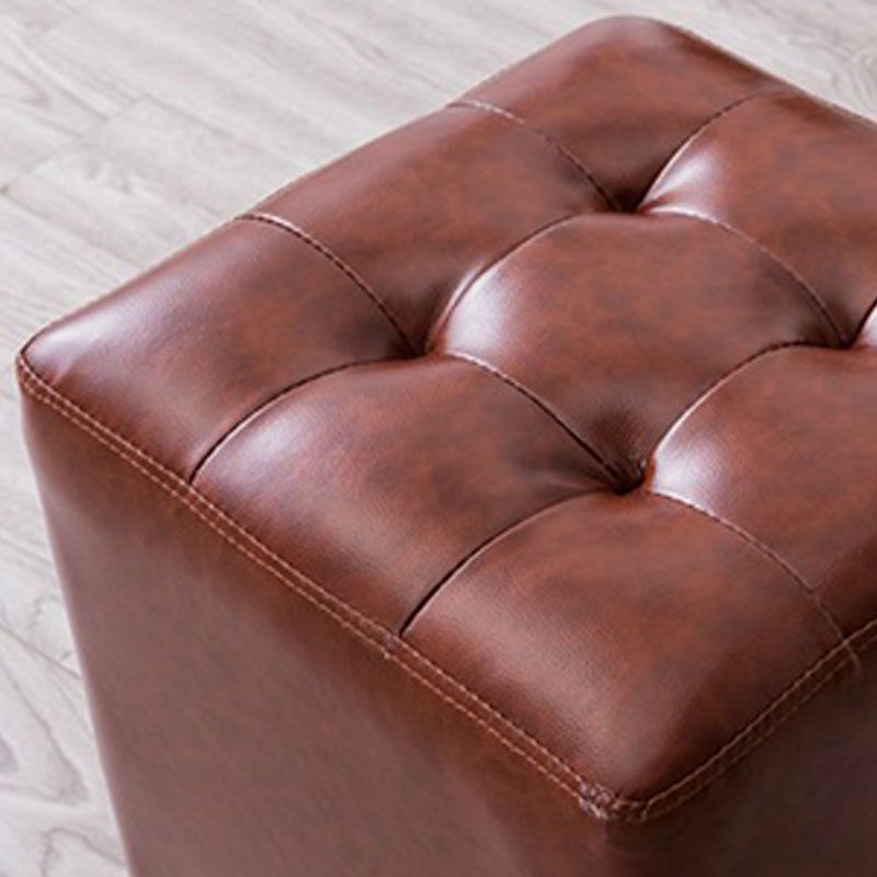 Modern Pouf Ottoman Genuine Leather Upholstered Tufted Solid Color Ottoman