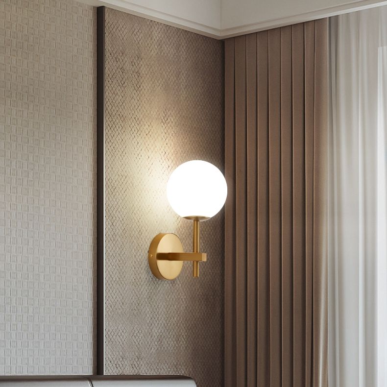 Gold 1-Light Wall Sconce in Modern Concise Style Aluminium Globe Wall Lamp with Glass Shade