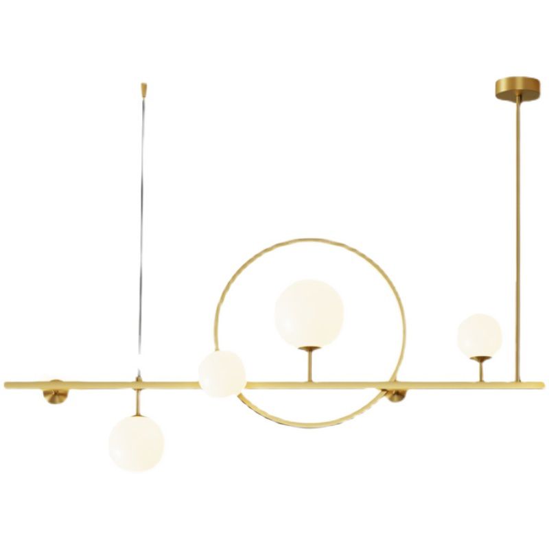 Luces colgantes de restaurantes de múltiples cabezas de geometría moderna de geometría con sombra de vidrio blanco