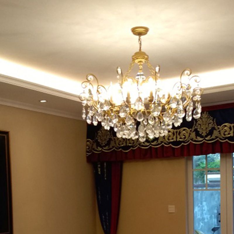 Swirling Chandelier Light Antique Metal Suspended Lighting Fixture with Crystal Droplet