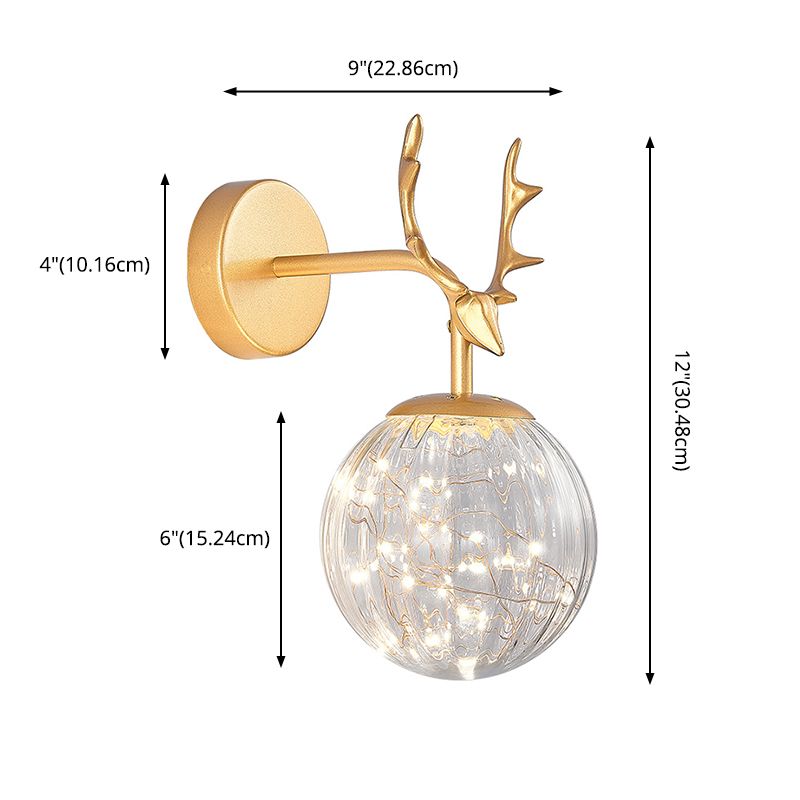 Modern Minimalist Style Spherical Wall Mounted Light Fixture Glass Wall Sconce Lighting with Antlers