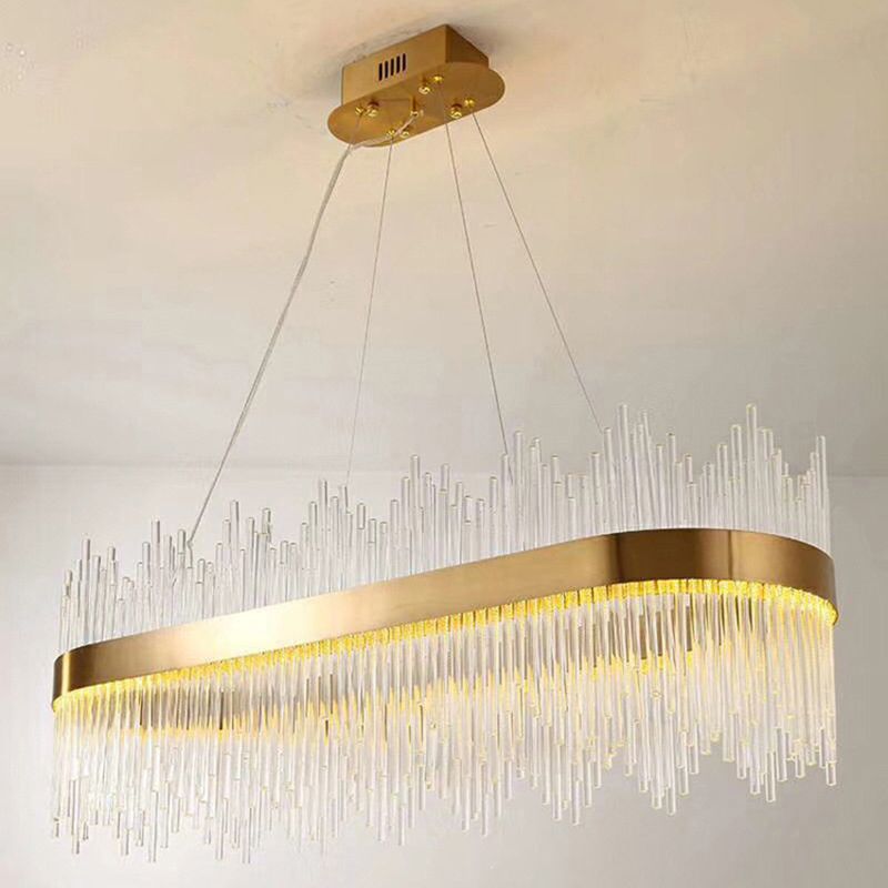 Oval Island Lighting Clear Crystal Glass Contemporary Simplicity Pendant Lighting Fixtures for Restaurant