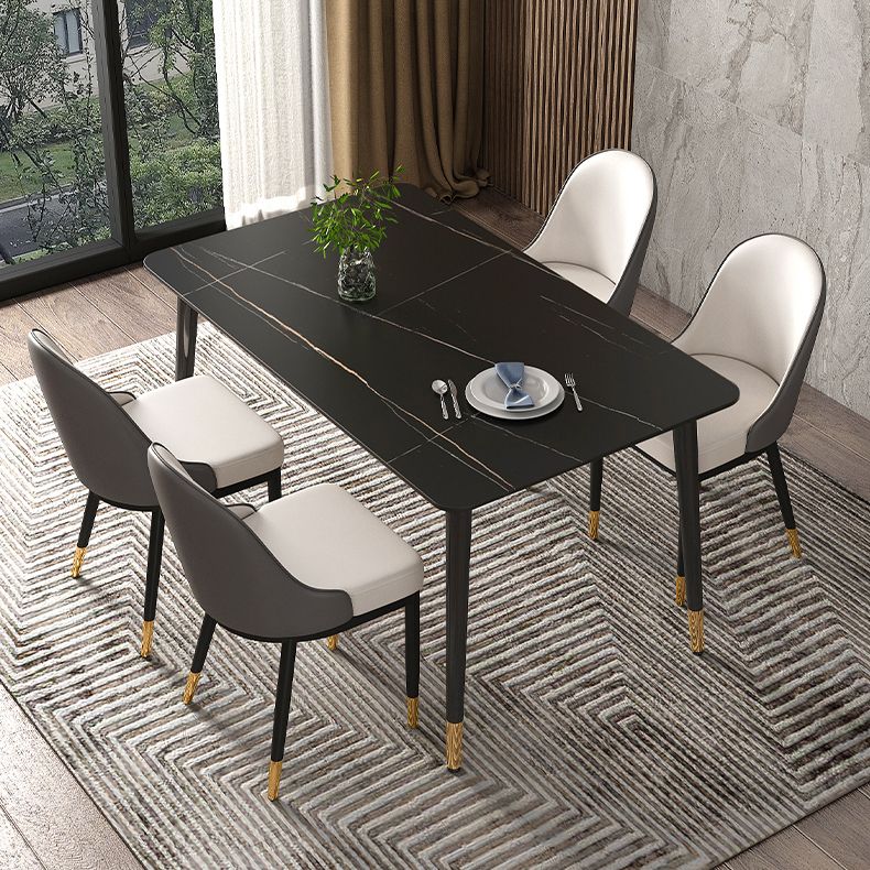 Table à manger de luxe traditionnelle Table à manger en pierre fritrée avec 4 jambes pour salle à manger