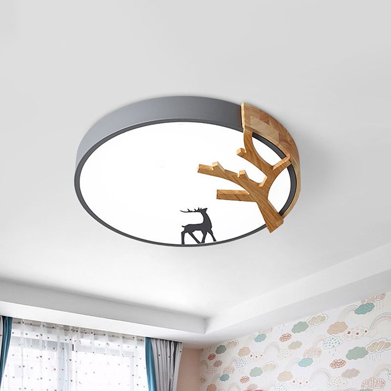 Illuminazione da incasso a tamburo in acrilico Lampada da soffitto contemporanea a LED verde/bianco/grigio con decorazione di cervi