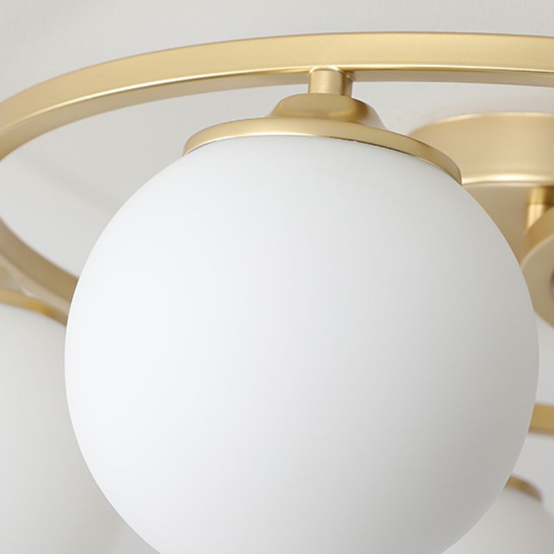 Glass Spherical Semi Flush Chandelier Nordic Gold Ceiling Flush Mount