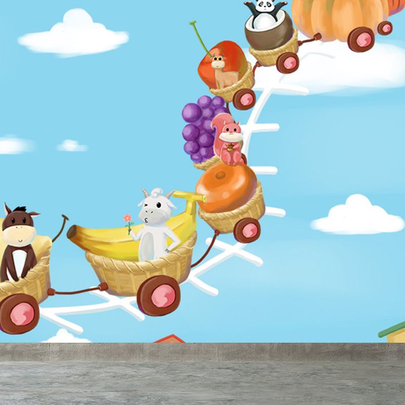 Large Cartoon Wall Mural Decal Soft Color Animal Pattern Wall Covering, Custom Made