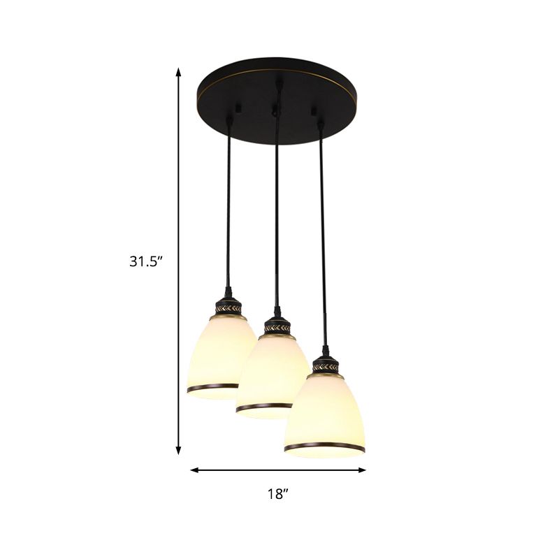 3 Lights Cluster Pendant Lighting Classic Tapered Shade Frosted Glass Hanging Ceiling Light in Black