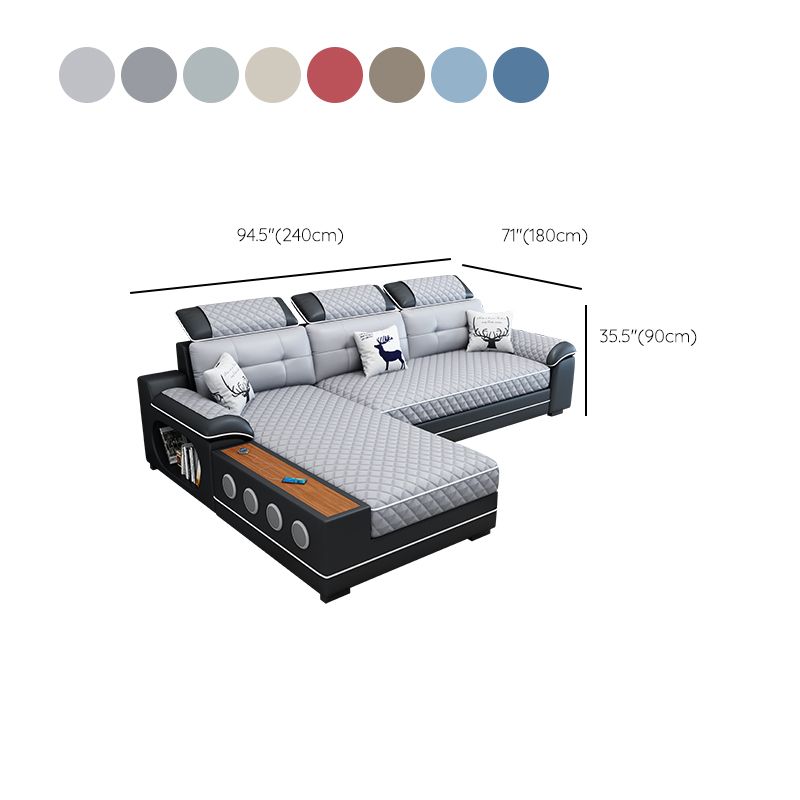 French Country Faux Leather Sectional Sofa with Pillow Top Arms